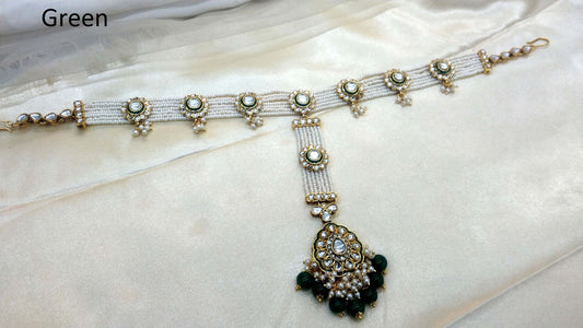Indian Green Matha patti Head Piece Tikka Hair chain/ Indian Head Jewellery