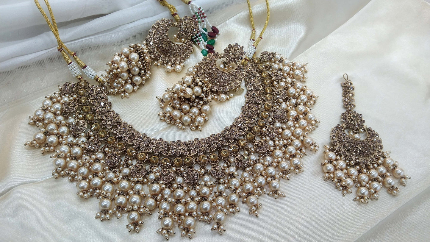 Antique Gold Necklace Set/ Indian Bridal Miller Jewellery