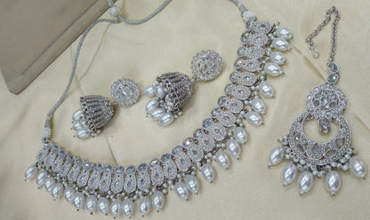 Indian Jewellery Silver necklace Tikka Rupi set