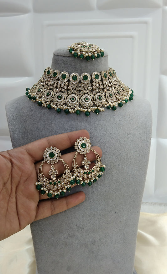 Antique Gold Choker Set/ Green  Indian Bridal Alisha Jewellery