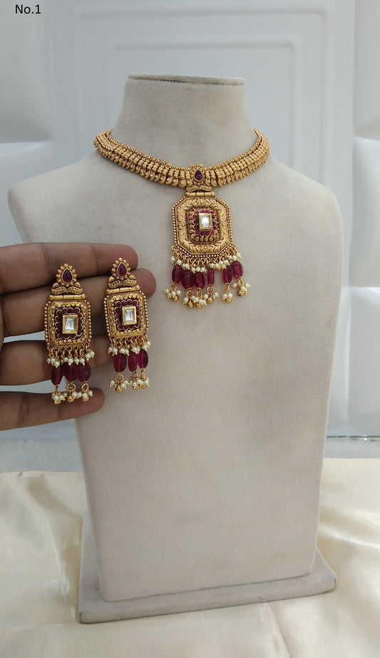 Gold polki necklace set Indian Nora Jewellery