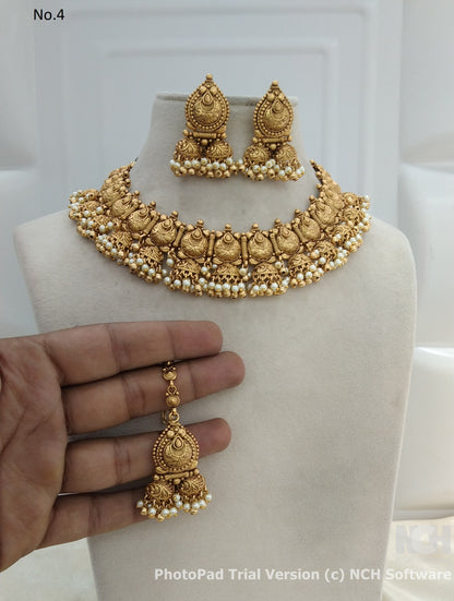 Punjabi Style Gold Look Polki Necklace Indian Jewellery Tishi Set