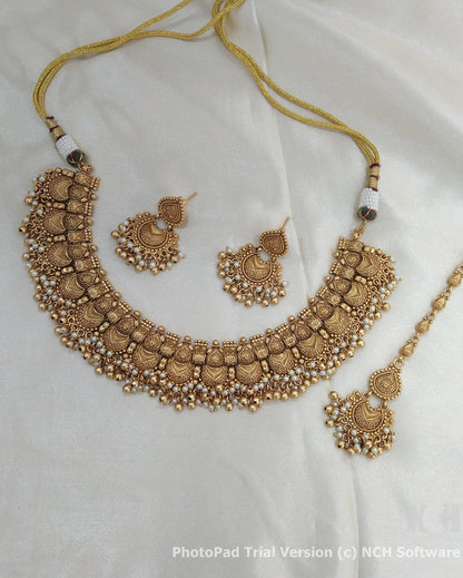 Punjabi Style Gold Look Polki Necklace Indian Jewellery Tishi Set