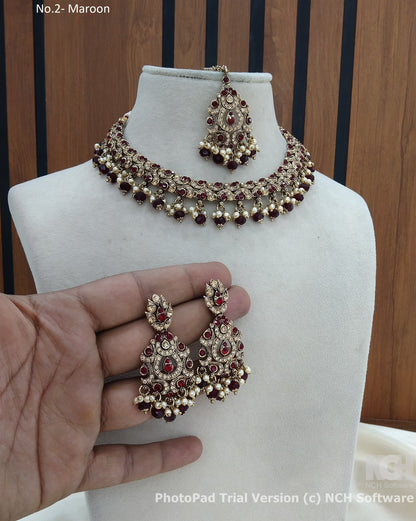 Indian Maroon necklace Indian vony jewellery set