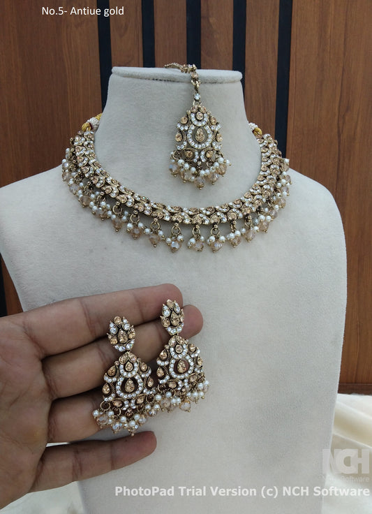 Antique gold necklace Indian vony jewellery set