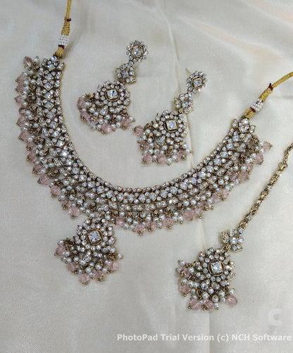 Antique white necklace Indian vendi jewellery set