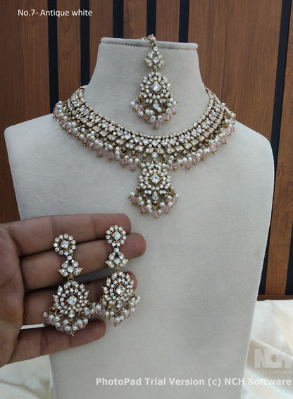 Antique white necklace Indian vendi jewellery set