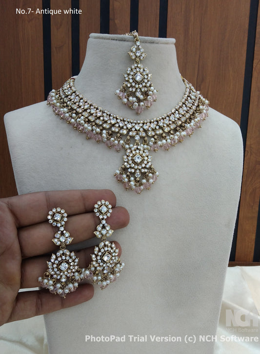 Antique white necklace Indian vendi jewellery set