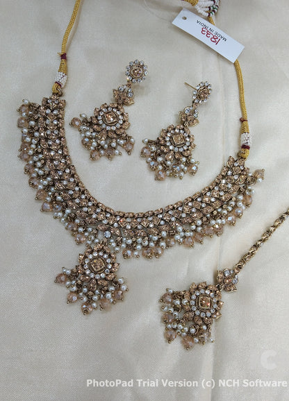 white crystals necklace Indian vendi jewellery set