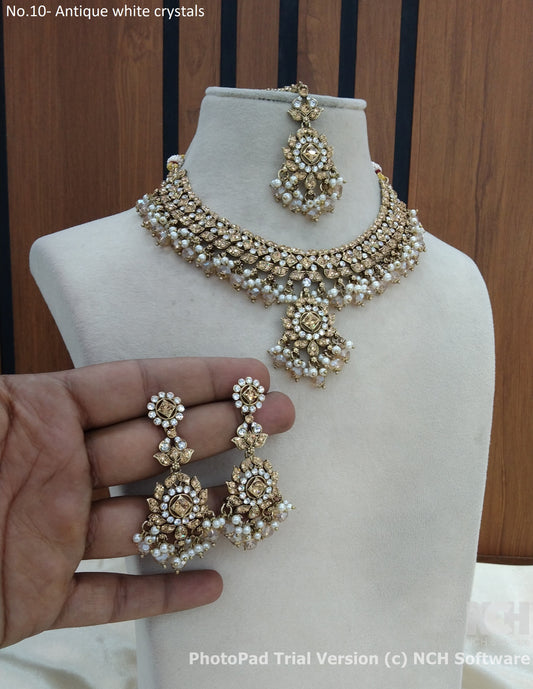 white crystals necklace Indian vendi jewellery set