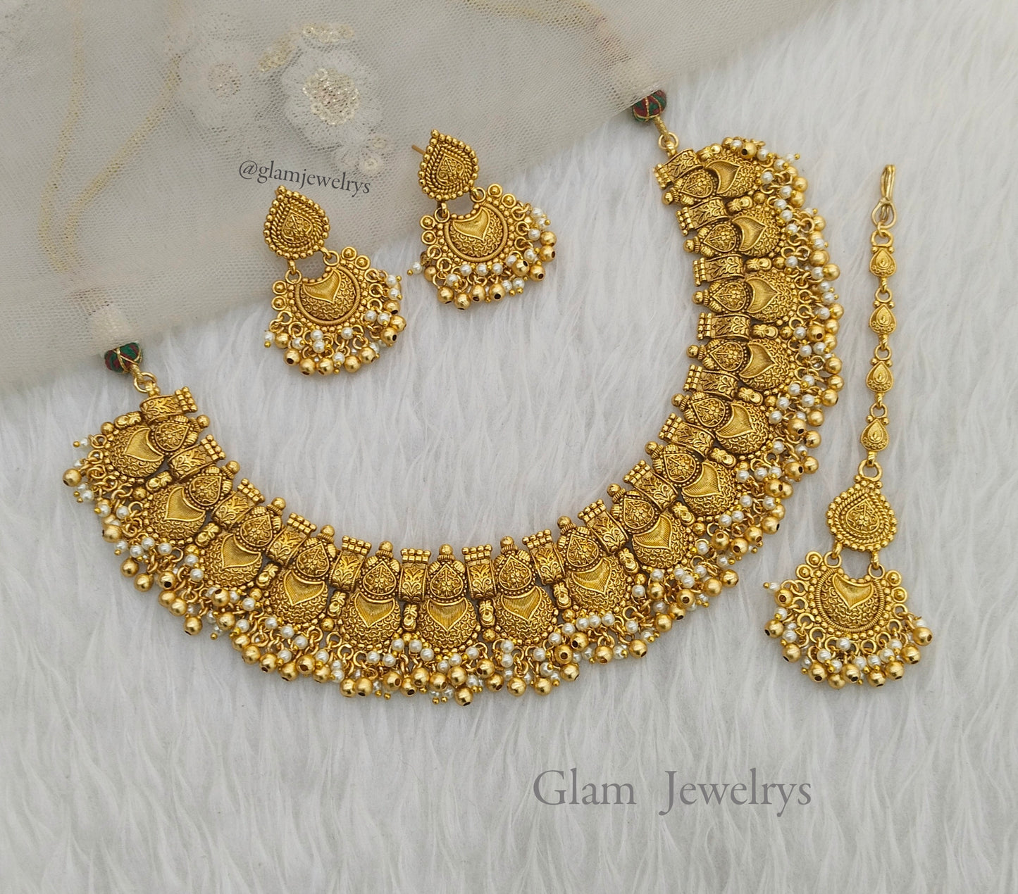 Punjabi Style Gold Look Polki Necklace Indian Jewellery Tishi Set