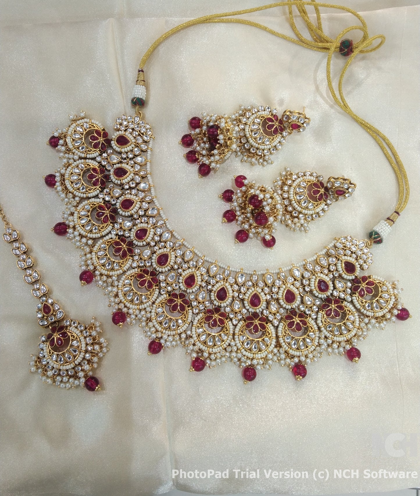 Indian Jewelry/ Gold Majenta Kundan necklace Set Indian gold Harris Necklace