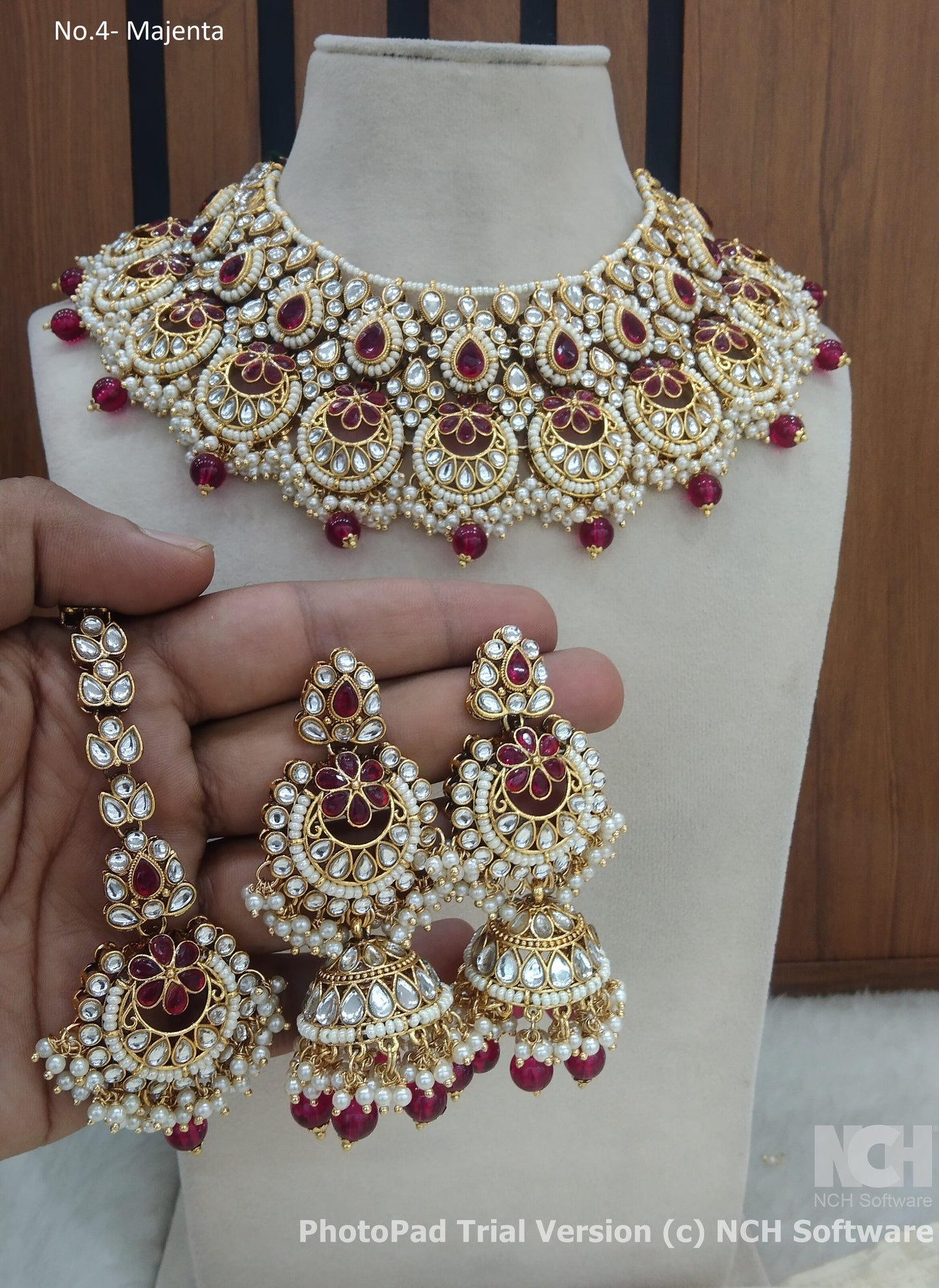 Indian Jewelry/ Gold Majenta Kundan necklace Set Indian gold Harris Necklace