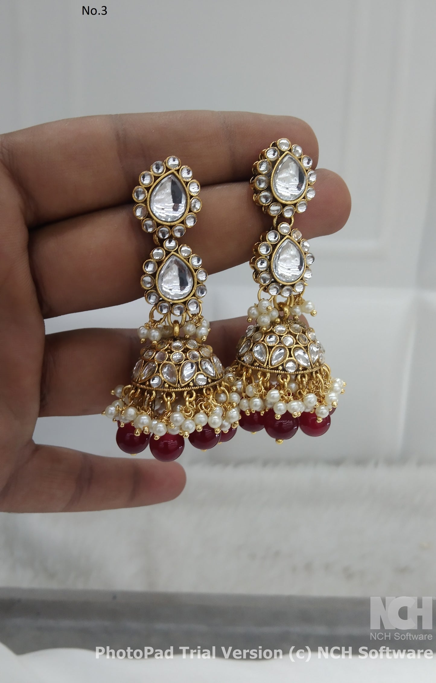 Maroon Kundan Jhumka king earrings