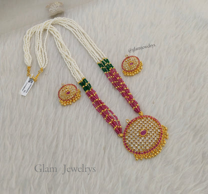 Indian Jewellery Long Haar Necklace set/Gold finish 1 gram forming gline Jewellery