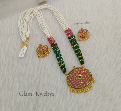 Indian Jewellery Long Haar Necklace set/Gold finish 1 gram forming gline Jewellery