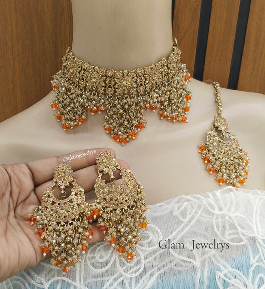 Orange Choker Set Indian Choker Siraj Jewellery