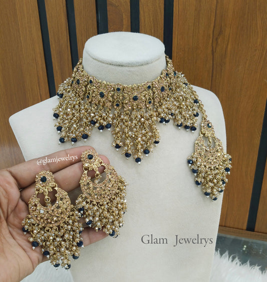 Dark Blue Choker Set Indian Choker Siraj Jeweller