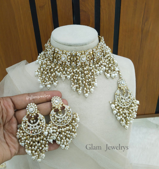 White Choker Set Indian Choker Siraj Jewellery