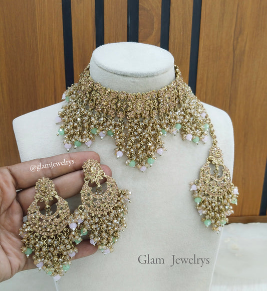 Pink Mint Choker Set Indian Choker Siraj Jewellery