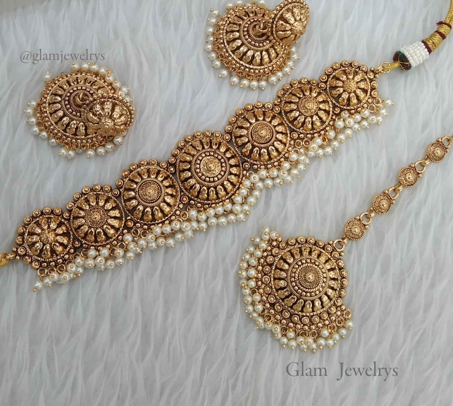 Gold polki choker Indain jewellery selvi set