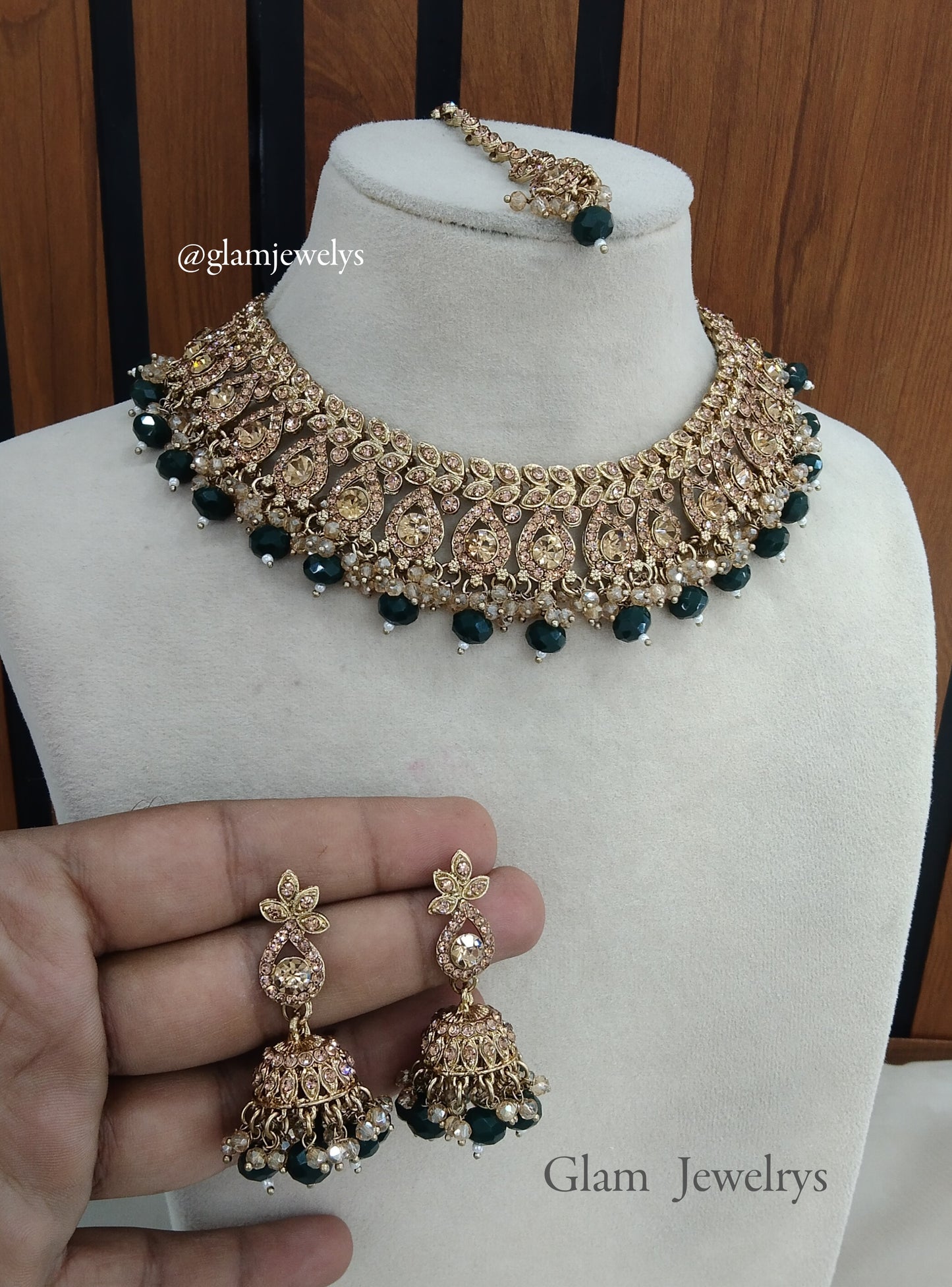 Green Indian Jewelry Necklace Rimpi Set