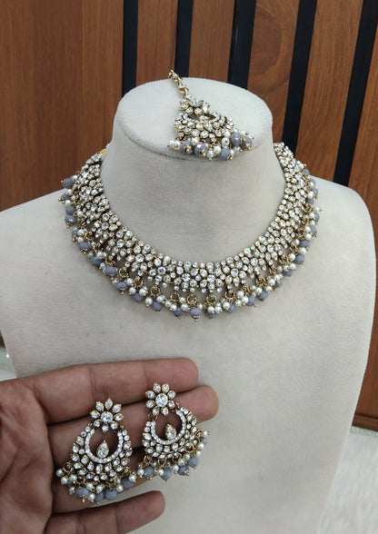 Grey necklace Set Indian jewellery Vickey set