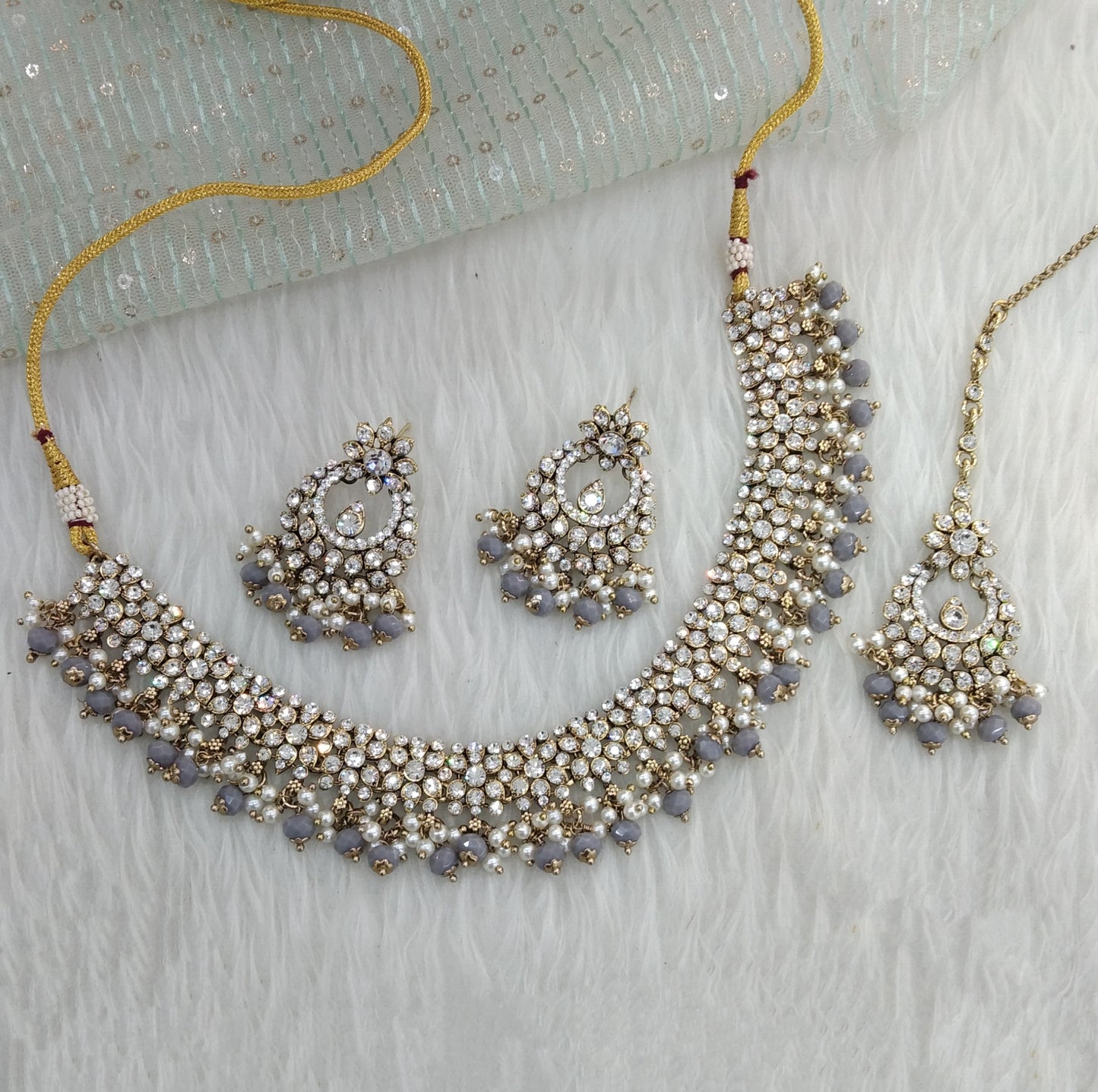 Grey necklace Set Indian jewellery Vickey set