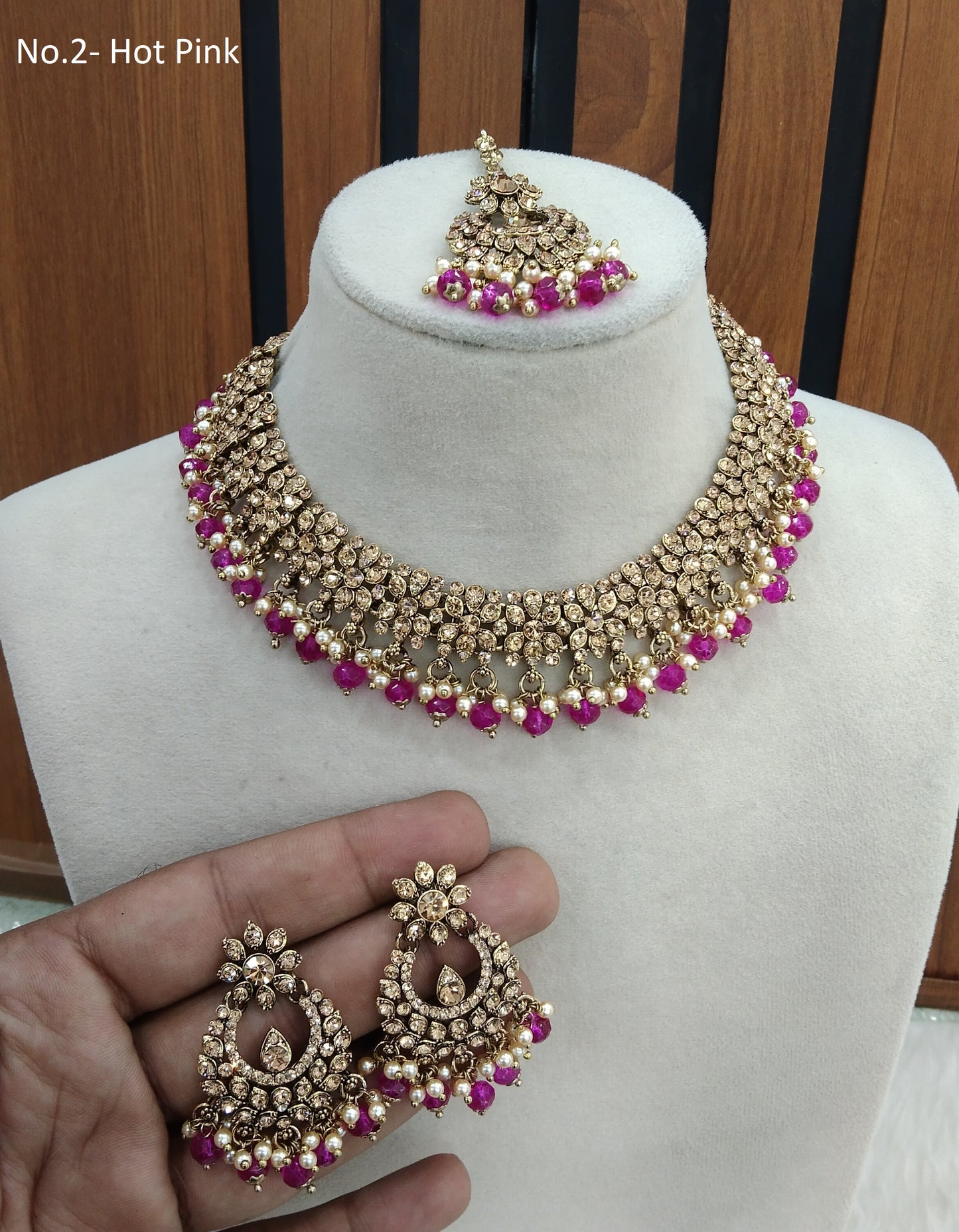 Hot Pink necklace Set Indian jewellery Vickey set