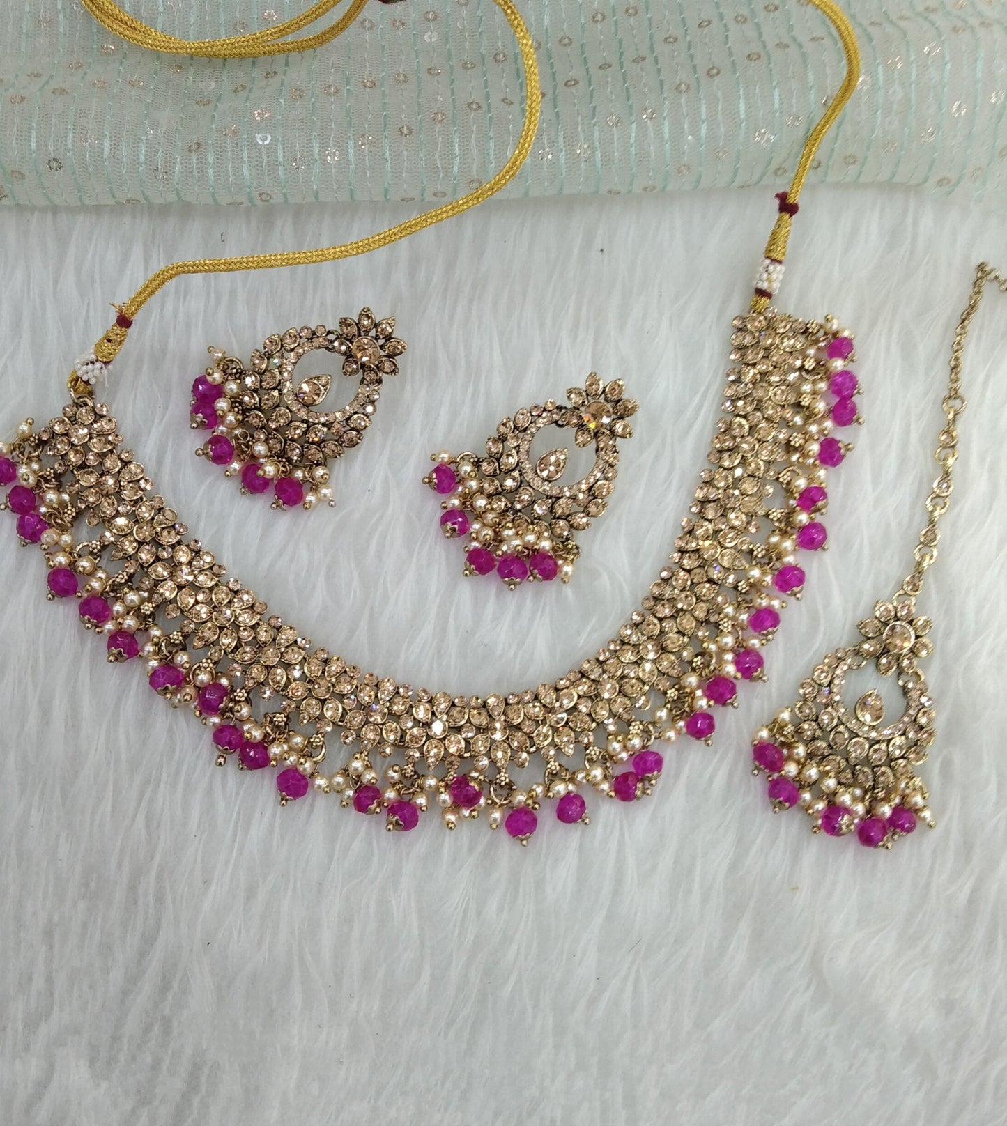 Hot Pink necklace Set Indian jewellery Vickey set