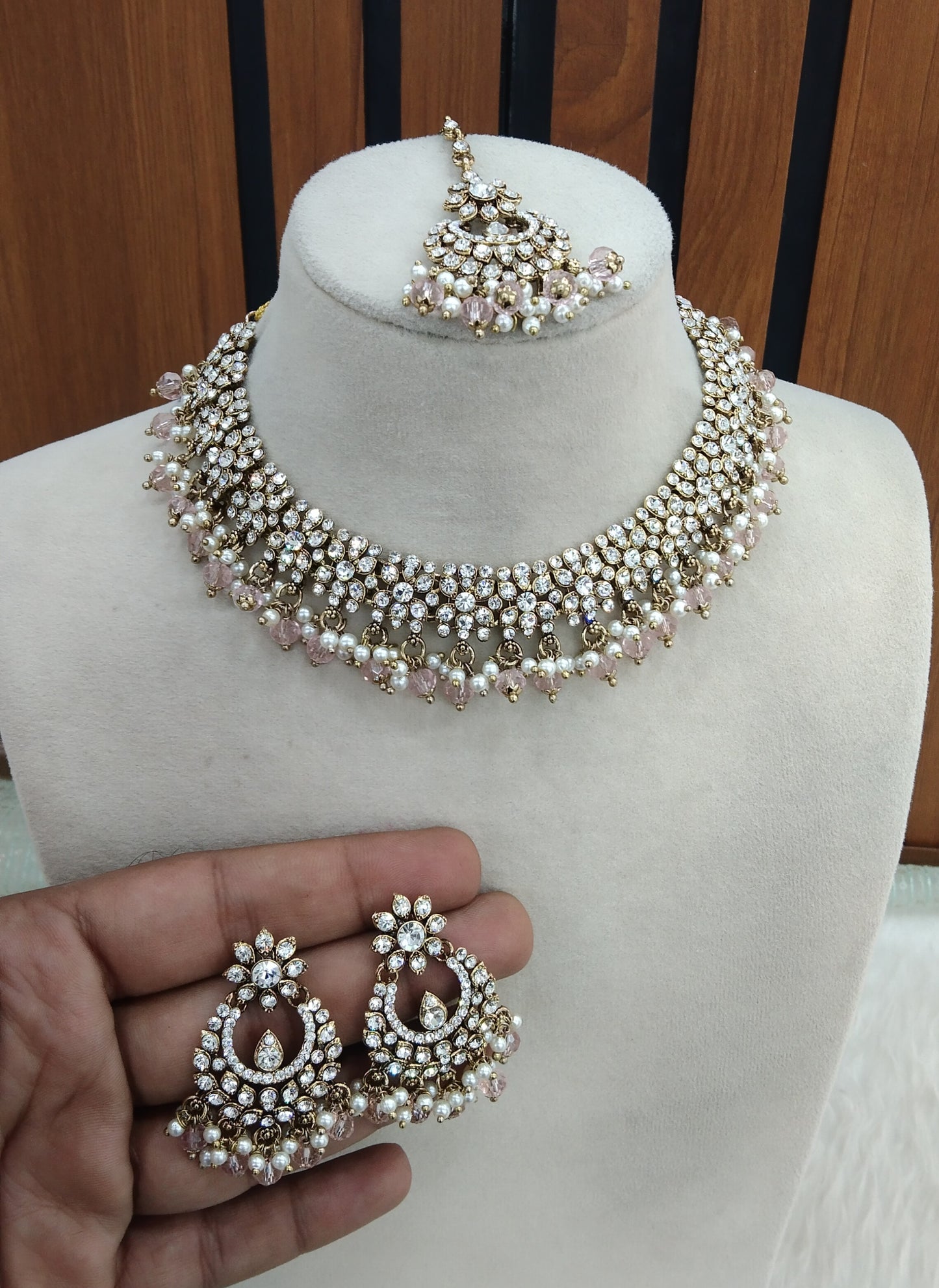 Antique White necklace Set Indian jewellery Vickey set