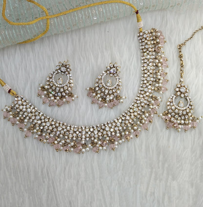 Antique White necklace Set Indian jewellery Vickey set