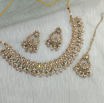 Antique gold necklace Set Indian jewellery Vickey set