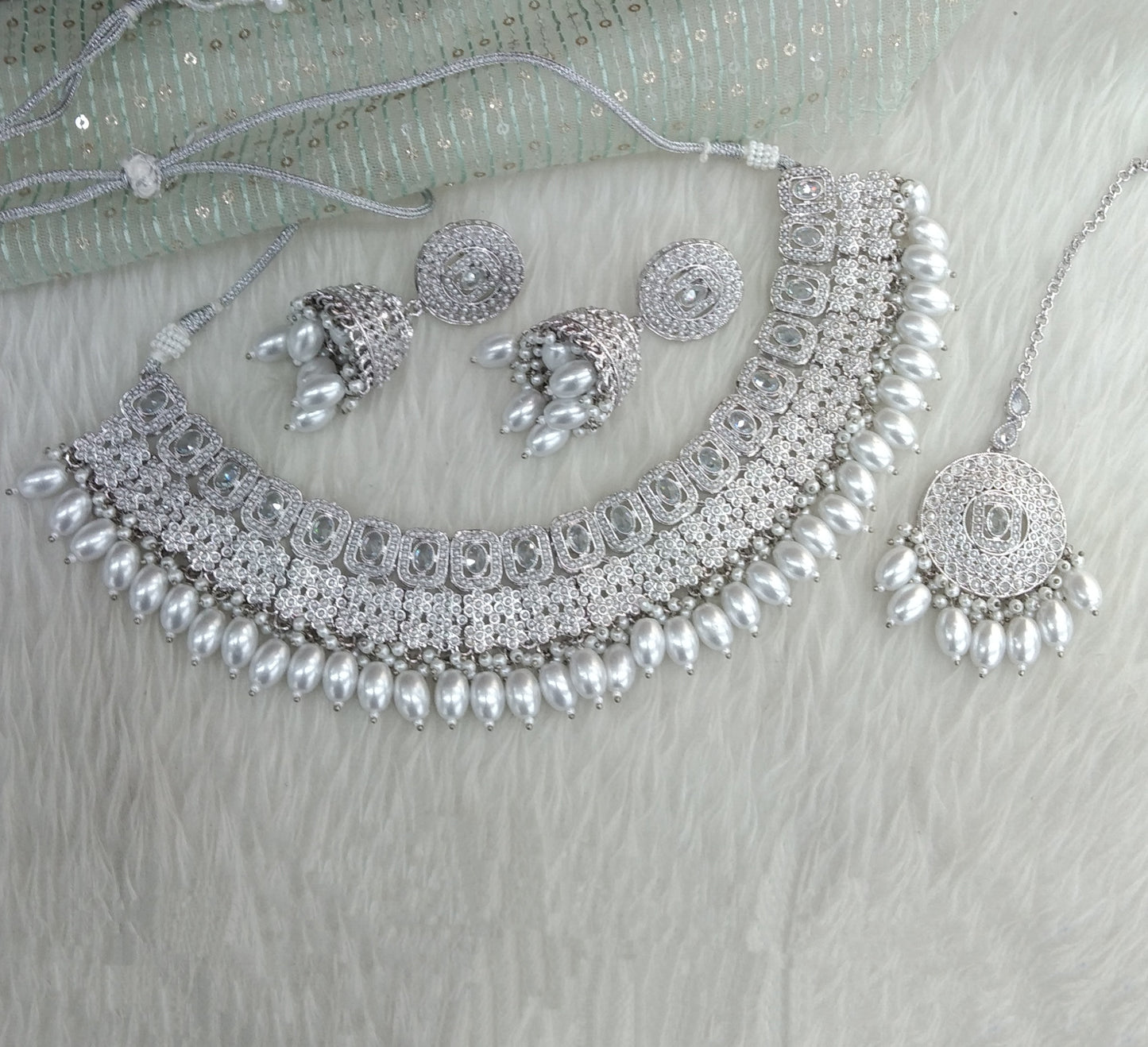 Silver Necklace Set/Bridesmaid necklace Wedding Jewellery zedd set