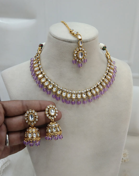 Lavender Indian Jewellery kundan Necklace Lisa set