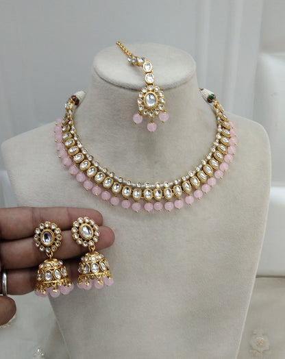 Baby Pink Indian Jewellery kundan Necklace Lisa set