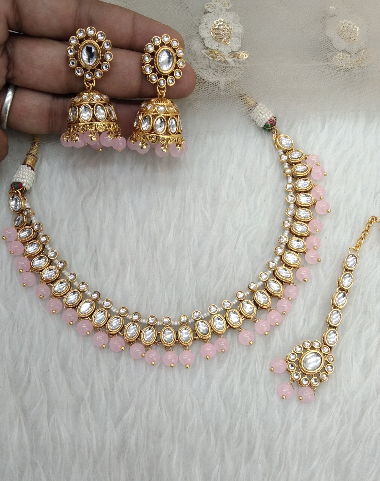 Baby Pink Indian Jewellery kundan Necklace Lisa set