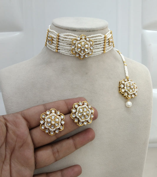 White Indian Jewellery  Kundan choker Switi Set