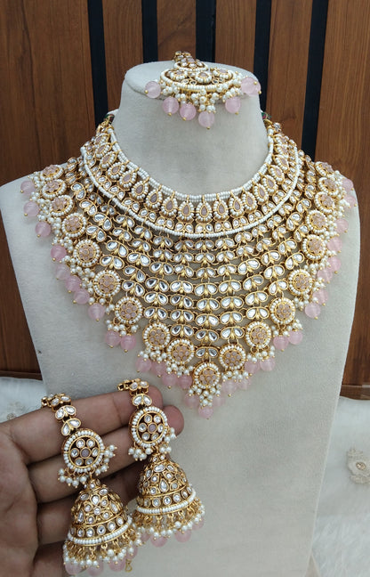 Pink Kundan Necklace Jewellery Tipi Bridal Set