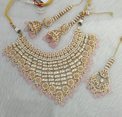 Pink Kundan Necklace Jewellery Tipi Bridal Set