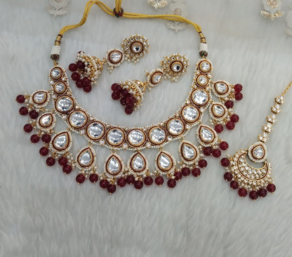 Maroon Kundan necklace Jewellery Manu Set