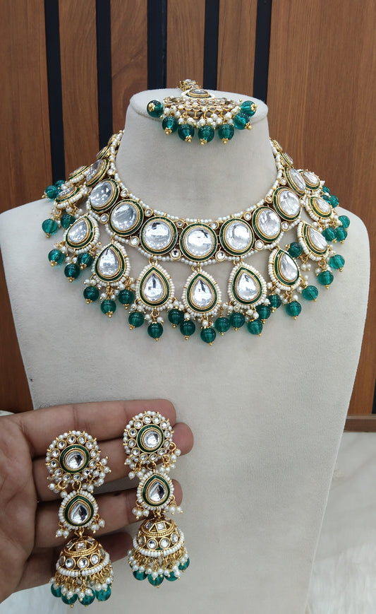 Rama Green Kundan necklace Jewellery Manu Set