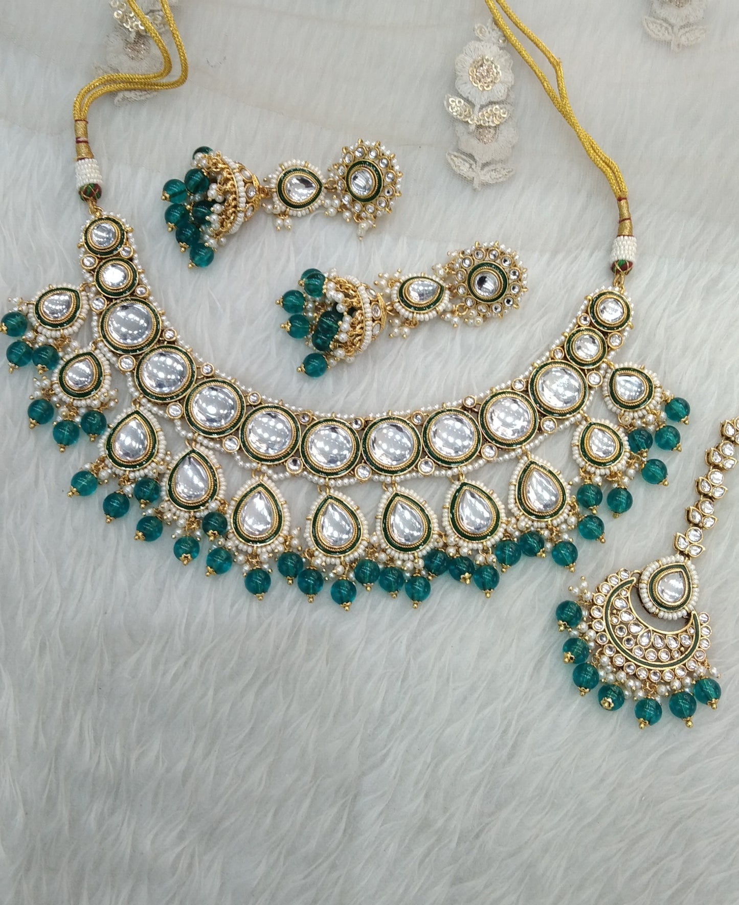 Rama Green Kundan necklace Jewellery Manu Set