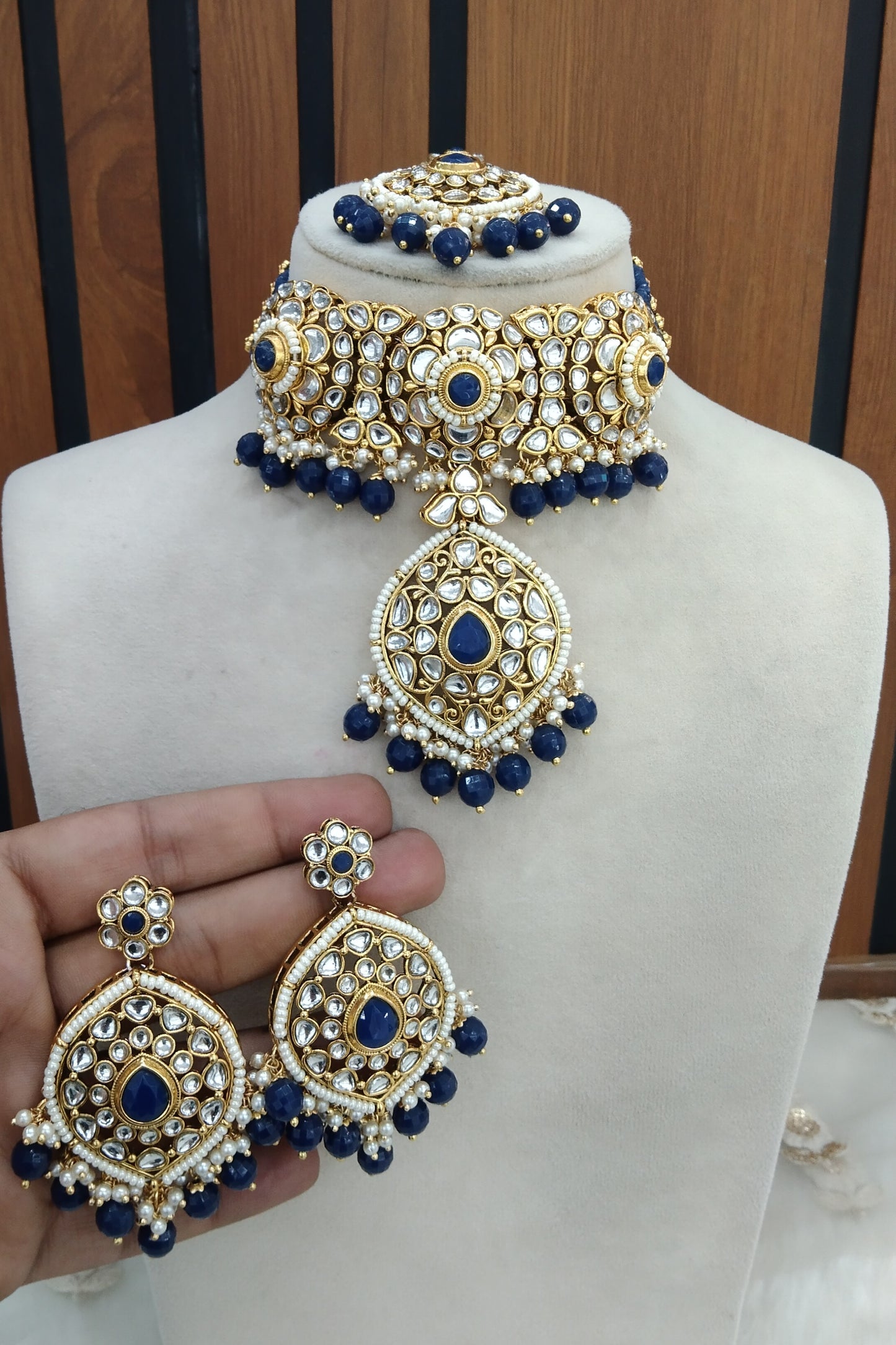 Blue Indian  jewellery  kundan choker Raman  set