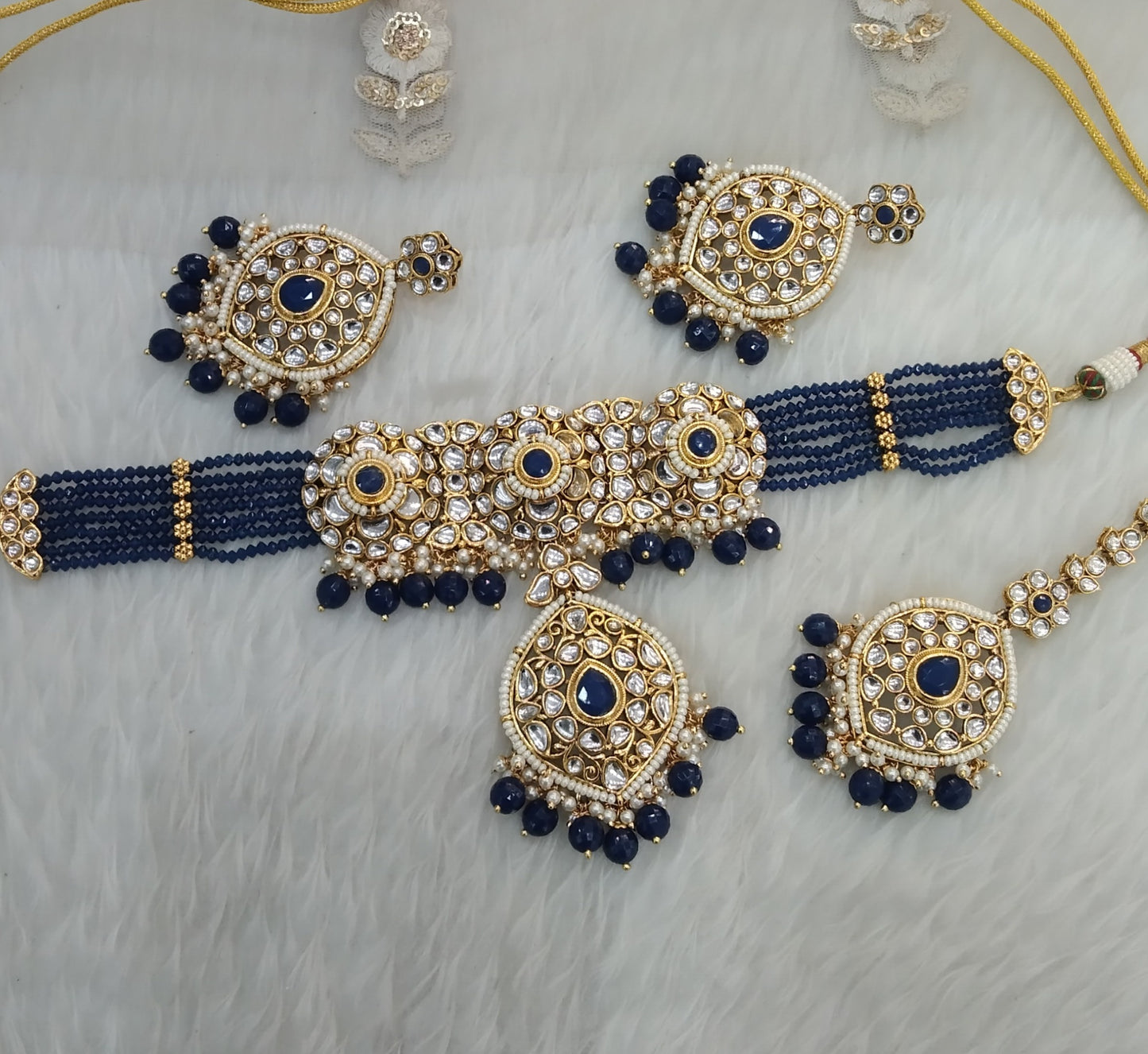 Blue Indian  jewellery  kundan choker Raman  set