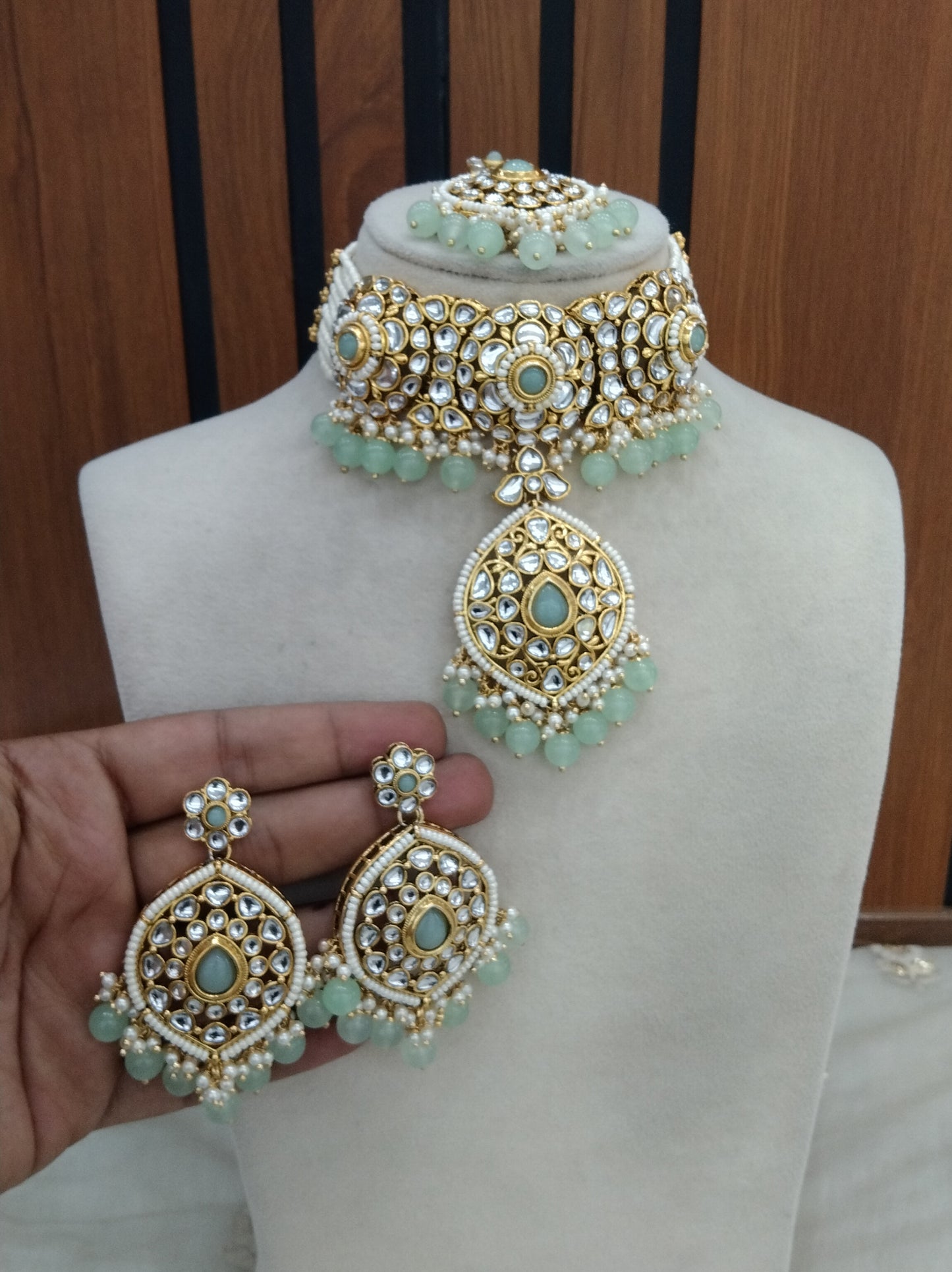 Pista Indian  jewellery  kundan choker Raman  set