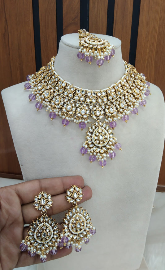 Lavender Kundan necklace Jewelry Aman Set