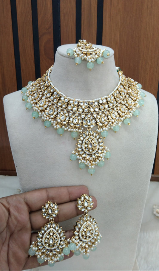 Kundan necklace Pista Jewelry Aman Set