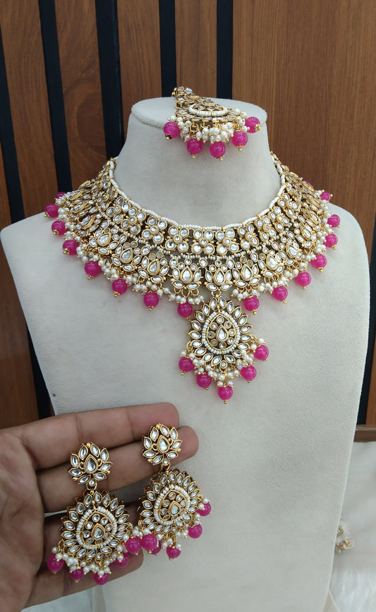 Kundan necklace Hot Pink  Jewelry Aman Set