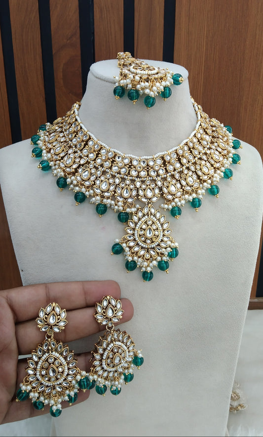 Kundan necklace Rama Green  Jewelry Aman Set